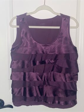 LOFT Deep Plum Satin Ruffle Tank